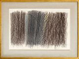 une image représentant un dessin d'une rangée d'arbres dans un cadre doré