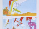 a picture of a comic strip with a picture of a man flying a kite