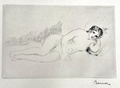 drawing of a nude woman laying on her stomach on the ground