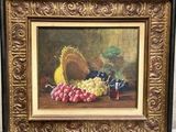 a picture of a painting of grapes and a sunflower