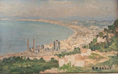 une image représentant un tableau représentant une vue d'une ville au bord de l'eau