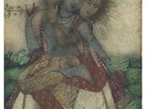 an image of a painting of an elephant sitting on top of a grass covered field