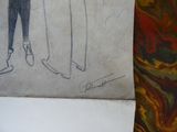 le dessin d'un homme tenant une planche de surf, tracé sur une feuille de papier