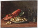 a painting of a lobster and oysters on a table