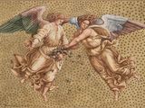 an image of a painting of two angels with flowers in their hands