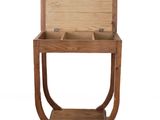 a wooden toilet with a wooden seat on it