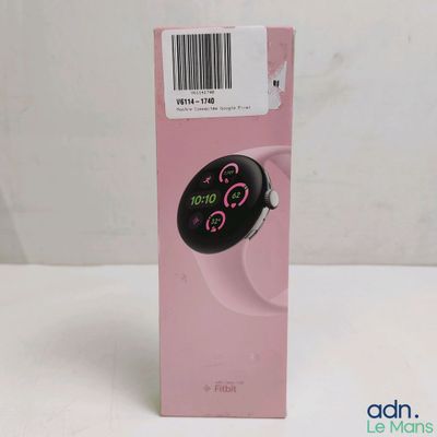 a pink box with a clock on it and a barcode on it