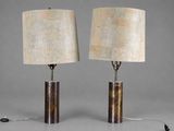 paire de lampes de table en laiton et marbre avec abat-jours