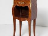 an image of a small wooden table with a marble top