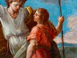 painting of a painting of a man and a woman standing on a beach