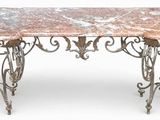 wrought iron console table with pink marble top
