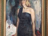 tableau représentant une femme en robe noire debout devant un miroir