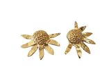 a pair of gold tone earrings with a flower design