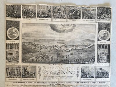 an old print of a view of a town in the middle of the 19th century