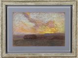an image of a painting of a sunset over a field