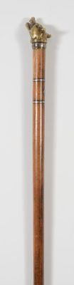 Canne décorative à fût en bois naturel, le pommeau en bronze figurant  - Photo 1