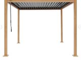an image of a wooden pergol roof attached to a wooden structure