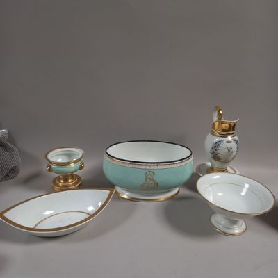 a table with a bowl, bowl, and other items on it