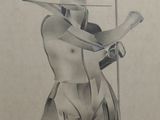 drawing of a man with a sword in his hand holding a sword