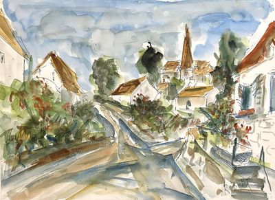 Roland DUBUC (1924-1998), "Le village", aquarelle signée en …