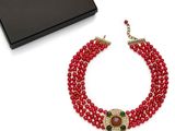 chanel red beaded necklace and earrings set
