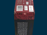 a red box with a black label on it