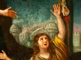 an image of a painting of jesus on the cross with a woman reaching for him