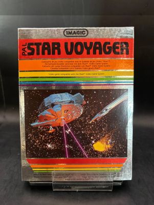 a close up of a box of star voyager on a table
