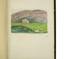 an open book with a drawing of a landscape in it