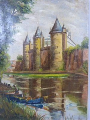 RICNERT.A 1949. "paysage de château fort animé "