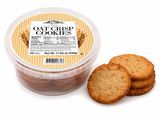 a container of oatmeal cookies next to a container of cookies