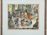 framed picture of a painting of a group of people in a village