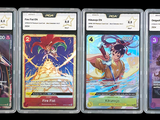 four cards of different types of cards are displayed on a black background