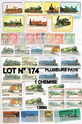 beaucoup de timbres représentant différents trains