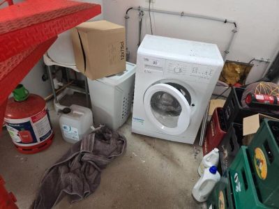 a washer and a dryer in a room