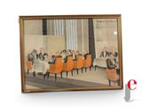 une peinture représentant un groupe de personnes assises à une table