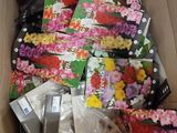 une boîte en carton remplie de nombreuses fleurs et graines