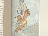 an open book with a picture of a man riding a cat on a surfboard