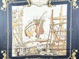 an image of a scarf with a picture of a ship on it