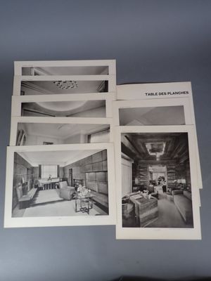 trois photographies en noir et blanc d'un salon et d'une salle à manger
