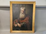 an old painting of a man with a long beard and a red robe