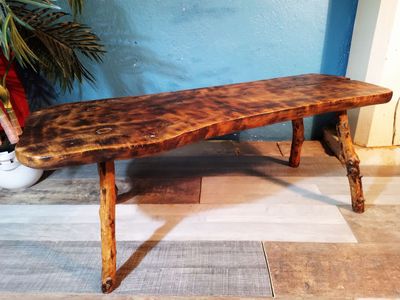 Banc Art Populaire années 50 en bois massif