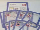 six sachets en plastique transparent ornés d'un motif rouge, blanc et bleu