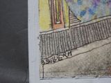 a picture of a drawing of a building with a clock on it
