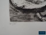 a black and white drawing of a boat on the water