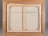 an old picture of a wooden frame with writing on it
