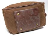 brown waxed canvas and leather messenger bag with brass studs