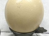 a white egg sitting on top of a metal stand