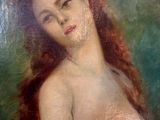 a painting of a woman with long red hair
