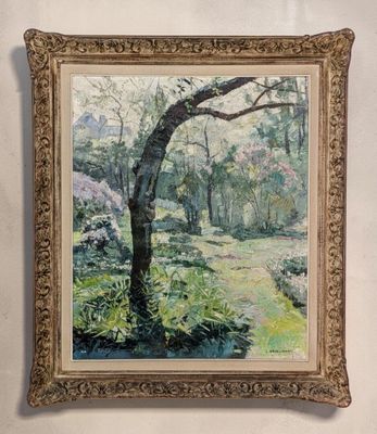 an image of a painting of a tree in a garden
